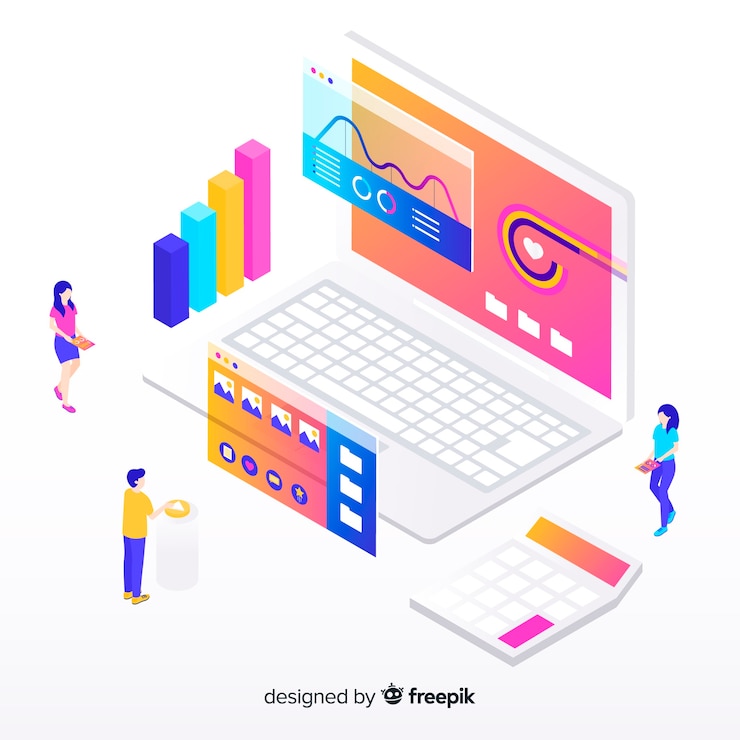 Free Vector isometric infographic with charts and people