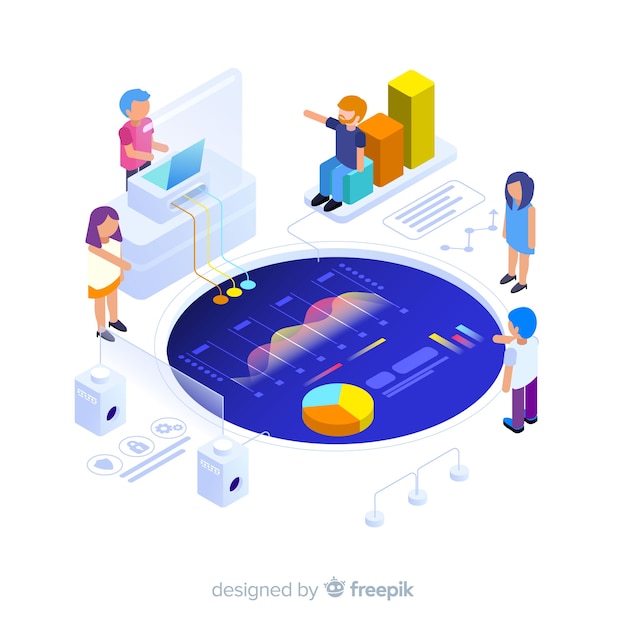 Free vector isometric infographic with charts and people