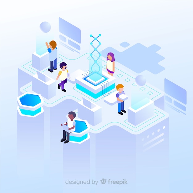 Free vector isometric infographic with charts and people
