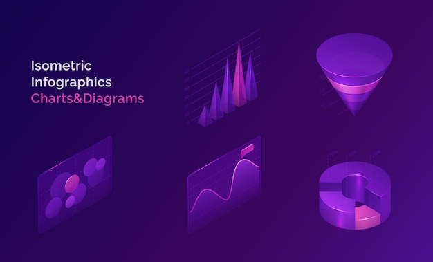 Изометрические инфографики набор диаграмм и диаграмм