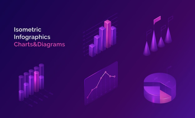 Isometric infographics charts and diagrams set