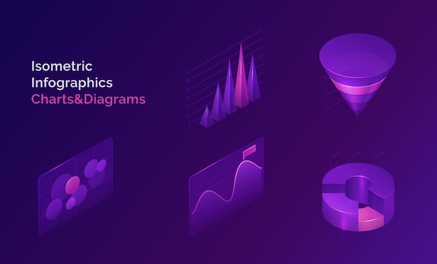 Free vector isometric infographics charts and diagrams set