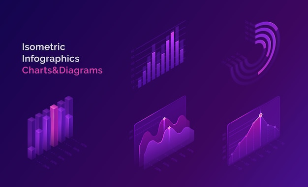 Vettore gratuito set di diagrammi e diagrammi di infografica isometrica