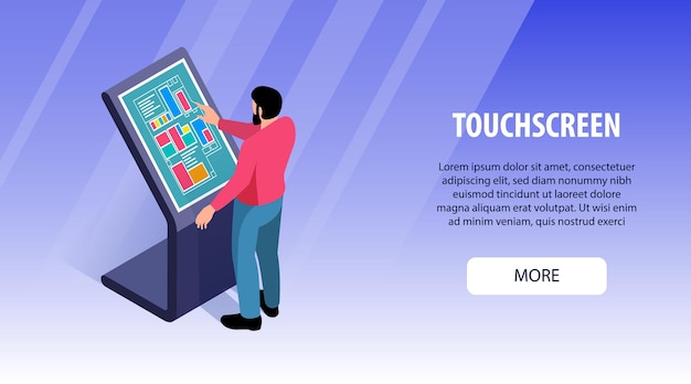 Free vector isometric interactive users touchscreen horizontal banner illustration