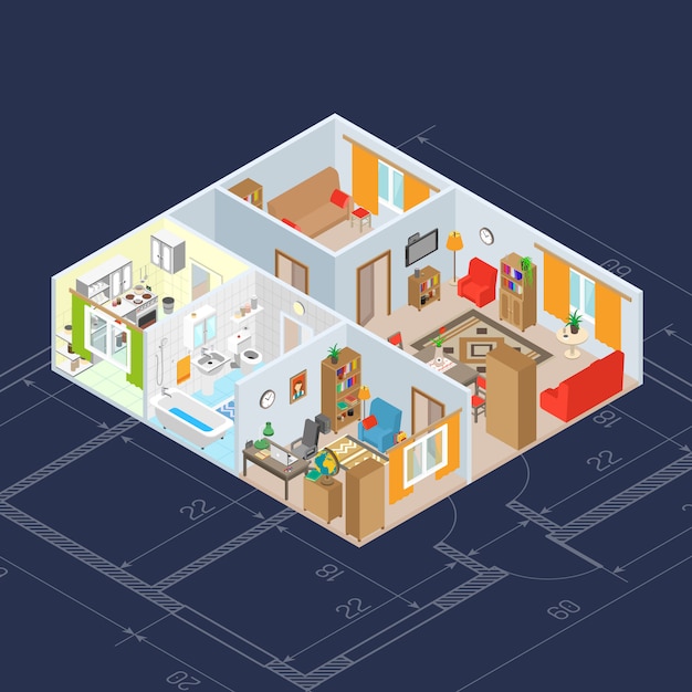 Free vector isometric interior concept