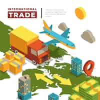 Vettore gratuito modello di commercio internazionale isometrico