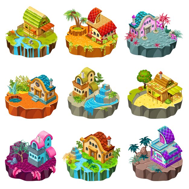 Isometric islands with cottages.