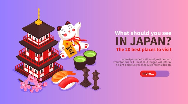 Isometric japanese themes horizontal banner