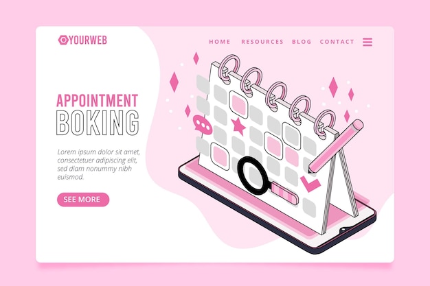 Free vector isometric landing page for appointment booking