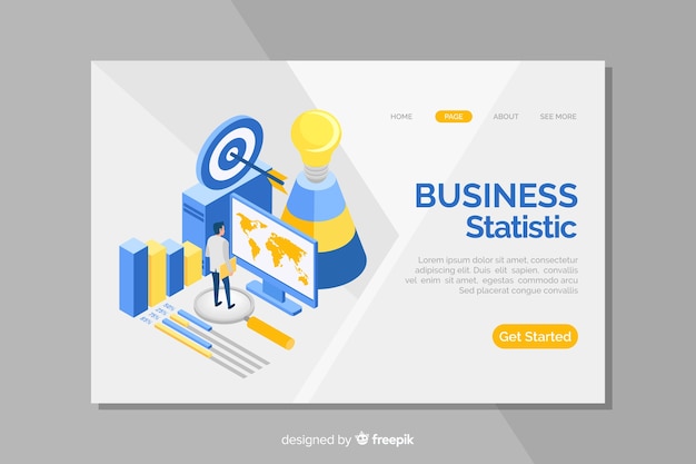 Isometric landing page for business statistic