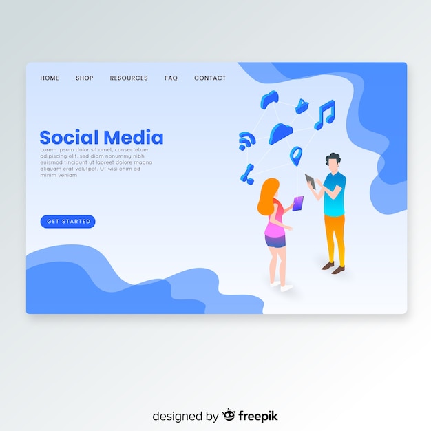 Free vector isometric landing page