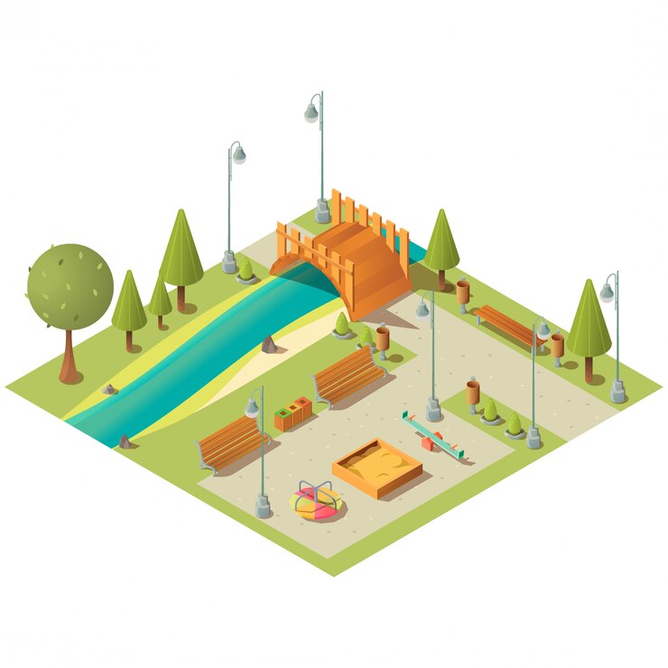 Free Vector isometric landscape of city park with playground