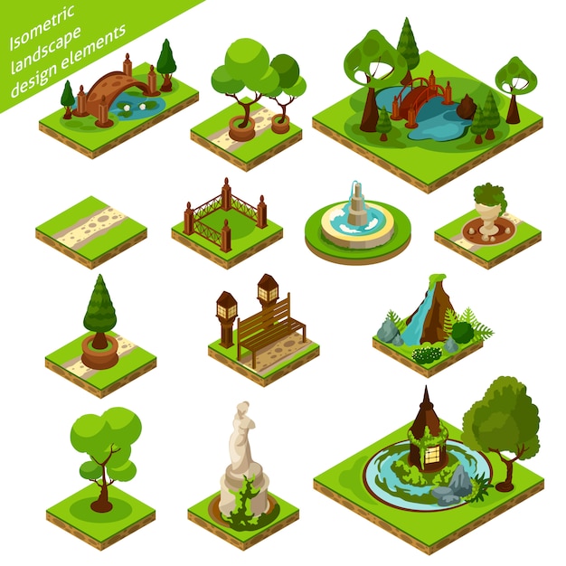 Free vector isometric landscape design elements