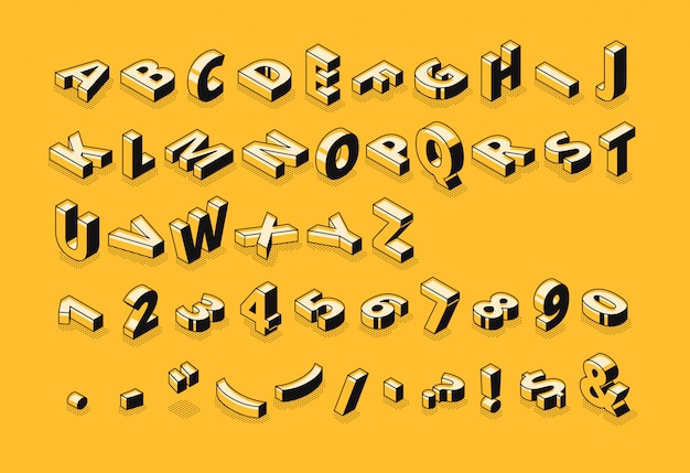 Vettore gratuito illustrazione di carattere di semitono lettere isometriche della linea sottile alfabeto astratto del fumetto