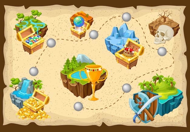 Free vector isometric levels game islands composition