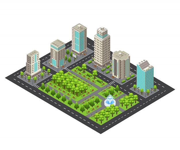 Free vector isometric light cityscape concept