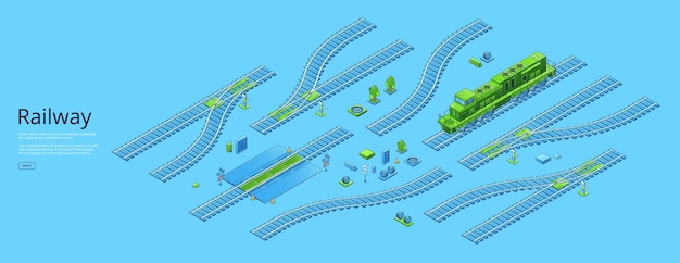 Isometric locomotive railway rail track elements