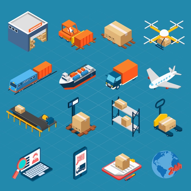 Free vector isometric logistic icons