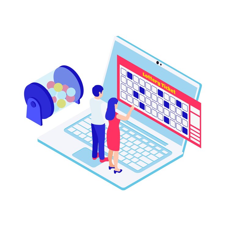 Free Vector isometric lottery bingo game illustration with ticket laptop characters 3d