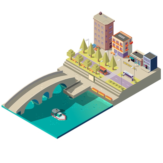 Free vector isometric map of town with buildings