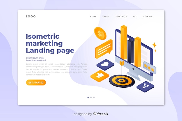 Free vector isometric marketing landing page template