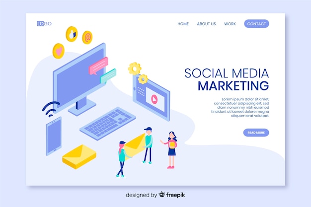 Isometric marketing landing page template