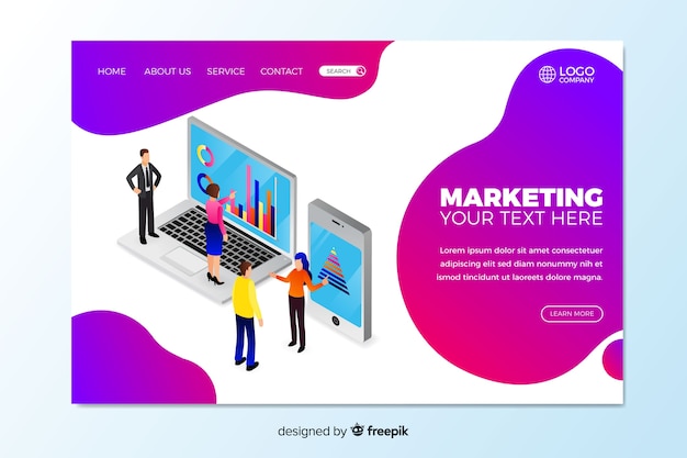 Isometric marketing landing page template