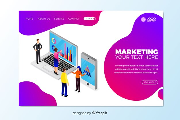 Isometric marketing landing page template