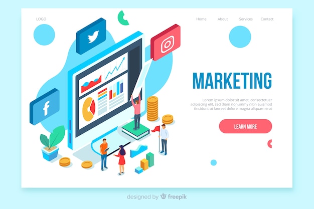 Isometric marketing landing page template