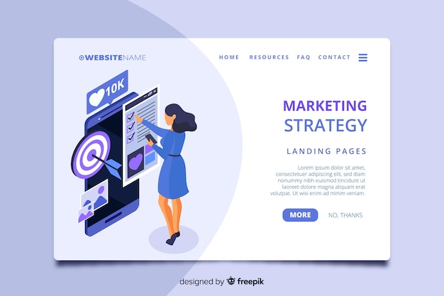 Free vector isometric marketing landing page