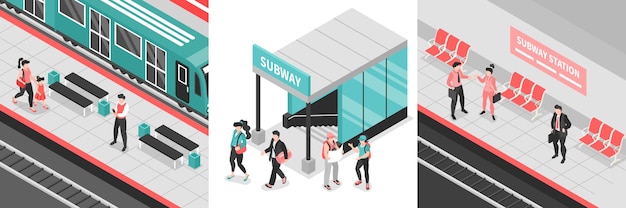 Isometric metro subway areas set illustration