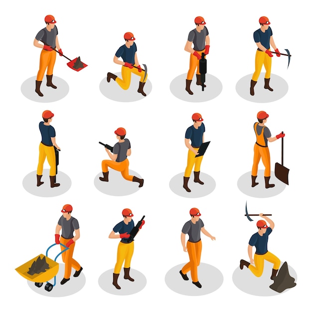 Free vector isometric mining characters set