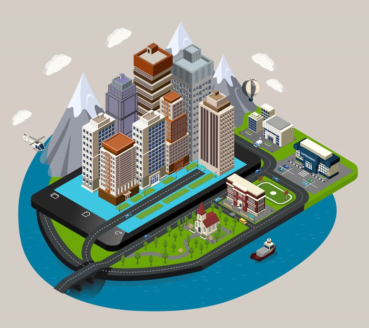 Free Vector isometric mobile city concept