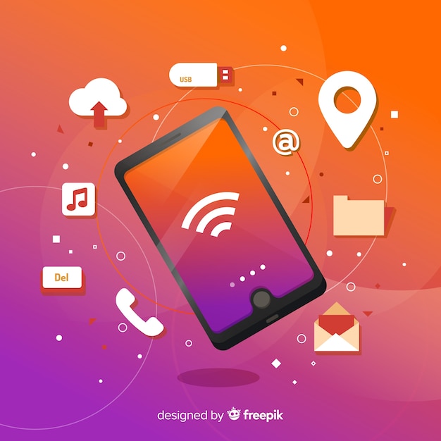 Free vector isometric mobile phone with apps and no