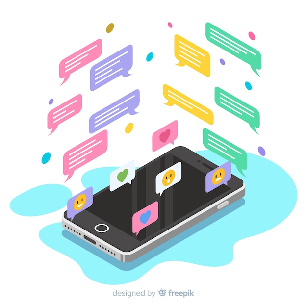 Free vector isometric mobile phone with chat concept