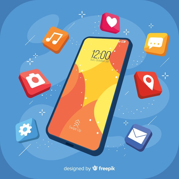 Free vector isometric mobile phone with elements