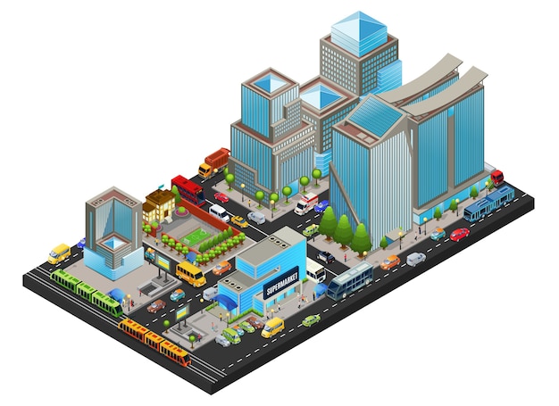 Free vector isometric modern cityscape concept