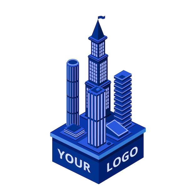 Free vector isometric modern skyscraper with your logo space. urban architecture construction