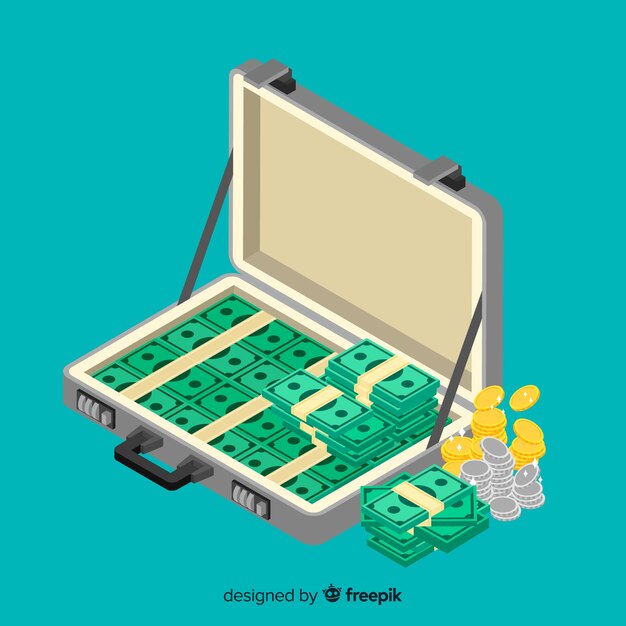 Isometric money briefcase background