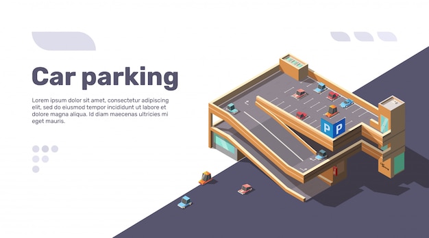 Isometric multi level car parking with elevator