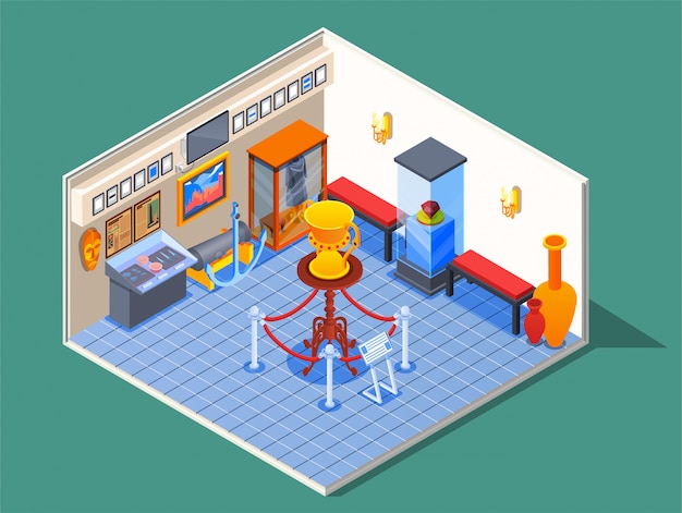 Free vector isometric museum hall composition