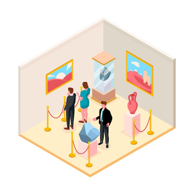 Isometric museum illustration with exhibition