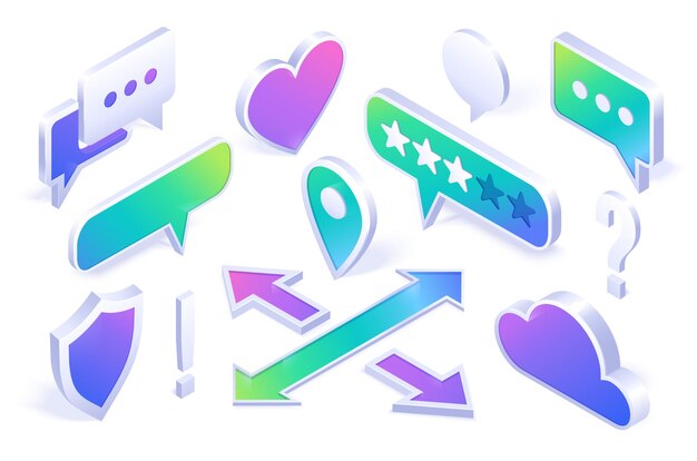 Isometric neon icons set