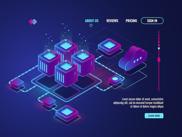 Free vector isometric networking connection, internet network topology concept, server room