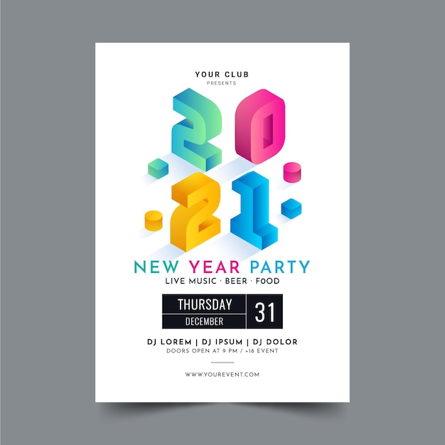 Isometric new year 2021 party flyer template