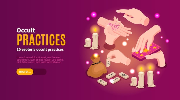 Free vector isometric occult practices web banner template