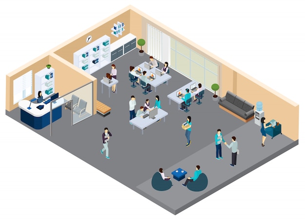 Free vector isometric office with workers