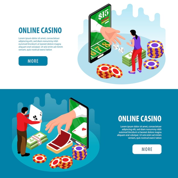 Изометрические онлайн-казино горизонтальные баннеры иллюстрации