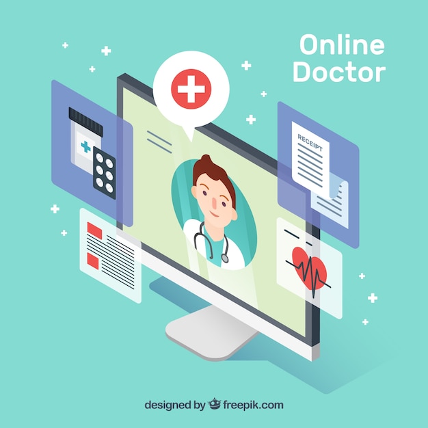 Isometric online doctor concept