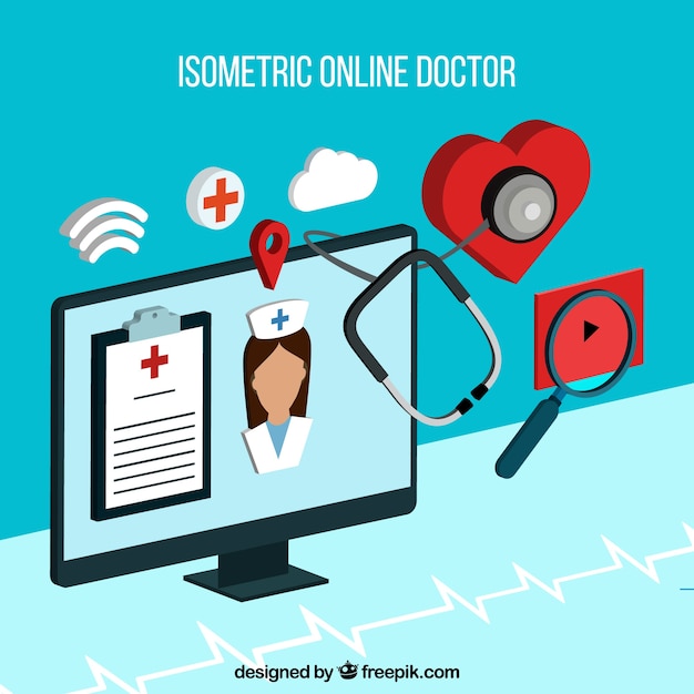 Бесплатное векторное изображение Изометрический онлайн-дизайн врача